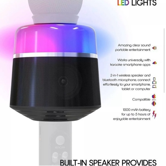 Glam Nation Star Glow LEF Karaoke Microphone & Speaker Bluetooth, Popsolo, NIP - Picture 4 of 8